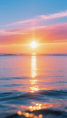Sunrise over calm ocean with glowing sun, vibrant colors,mobile wallpaper