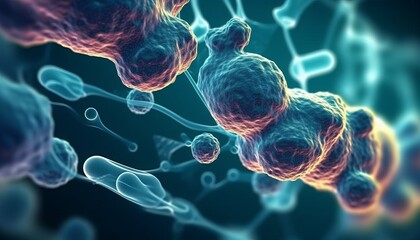 Cell damage by corona bacteria medical background. Microscopic virus structure. Bacterial membrane, germ microorganism. Viral infection unde microscope. Disease, biology and medicine concept 