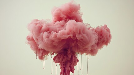 A Fluffy Pink Cloud With Dripping Elements Is Displayed