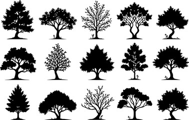 trees, nature, silhouette vector bundle