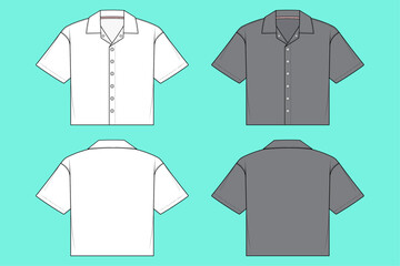 Women's Short Sleeve Revere Collar Crop Top Shirt Colorway Set Technical Fashion Flat Sketch CAD Mockup.