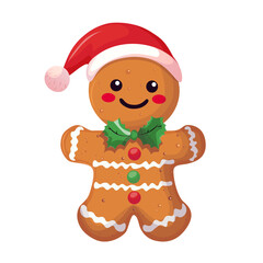 Christmas gingerbread man hand drawn on white background.