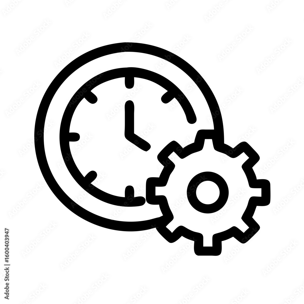 Poster time management productivity icon vector clock and gear symbol for business efficiency and workflow 