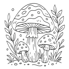 vector illustration of mushrooms, coloring page