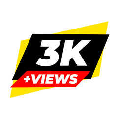 3K views icon badge, black colour label, viral trending png,