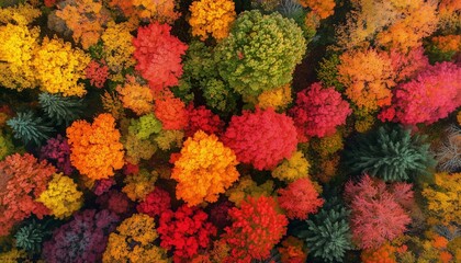 Aerial view of tree canopy fall color plants environment park