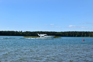 motor boat on the lake on a summer day