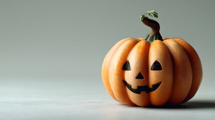Orange pumpkin with a carved jack-o'-lantern face.