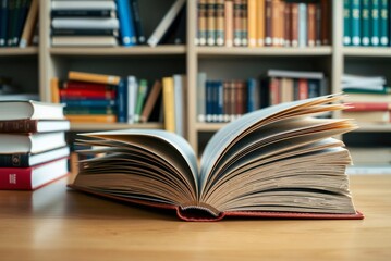 book with open pages, close up, books on the shelf in school, open book on wooden table. back to school concept, High quality book photography, Best Book Photo