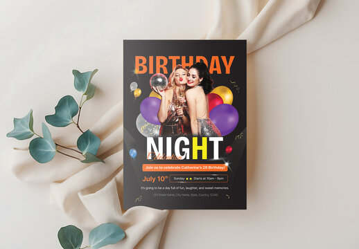 Modern Birthday Night Party Invitation Event Flyer Template