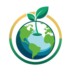 Green sprout growing from planet earth symbolizing environmental growth and sustainability