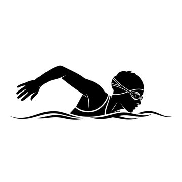 Female Swimmer Training in Pool Silhouette: Discipline, Focus & Aquatic Sport