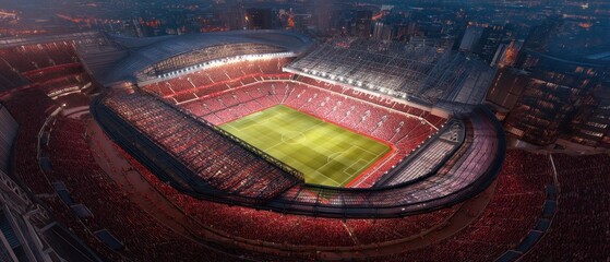 Night View of Anfield Stadium: A Stunning Aerial Shot of Liverpool's Iconic Football Ground