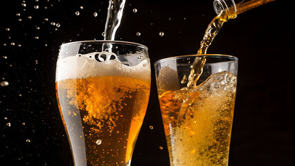 glass of beer on black