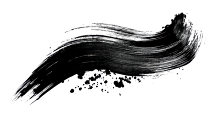 Abstract gunge black painted brush stroke. Transparent background