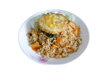 Vegetarian fried rice with fried egg, transparent background