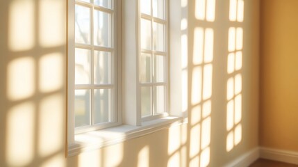 Serene Sunlight: Windowpane Shadows Dance on Warm Walls