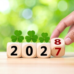 Images for the New Year 2026 and 2027,
various motifs with fireworks, dice, streets, as well as futuristic and traditional designs with clover leaves
