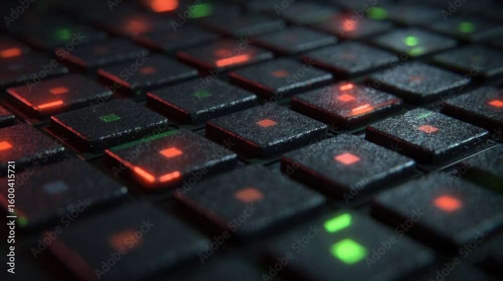 Fototapete programmable matter tiles with embedded microprocessors and sensors are glowing softly, indicating f