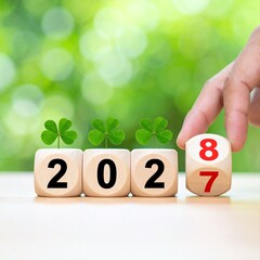Images for the New Year 2026 and 2027,
various motifs with fireworks, dice, streets, as well as futuristic and traditional designs with clover leaves