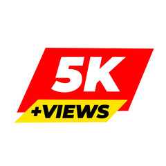 5K views milestone badge png, viral trending icon, red colour design, social media tag,