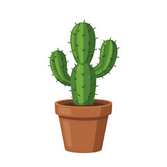 Green Cactus in Clay Pot, Glossy Illustration with Transparent Background