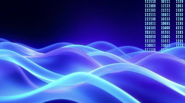 Abstract Digital Waves: Binary Code Flowing Through Data Streams