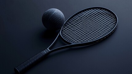 Black tennis racquet and ball