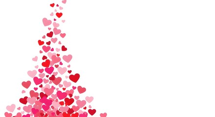 Cascading hearts in shades of pink and red forming a decorative border isolated on white background
