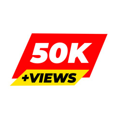 50K views trending png, viral milestone badge, red colour icon, social tag,