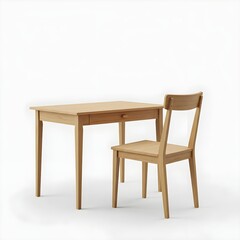 Simple wooden dining table and chair set in a modern style isolated on white background