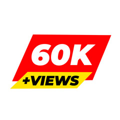60K views png, milestone viral badge, red colour trending, social media tag,