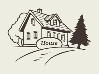 Fototapeta premium Classic Line Art Illustration of a Charming Home
