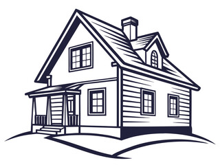 Classic Line Art Illustration of a Charming Home