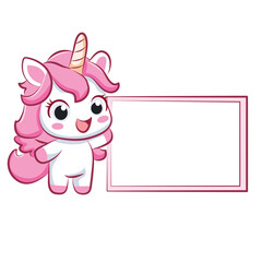 Hand drawn cute cartoon character unicorn witrh card vector illustration for elements and clipart