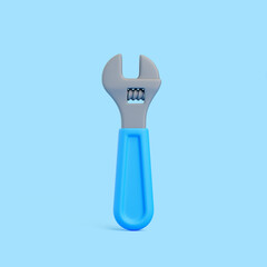 Fototapeta premium 3D adjustable wrench with blue handle on blue background, minimal tool design