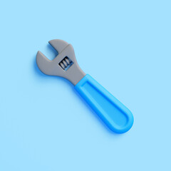 Obraz premium 3D Adjustable Wrench with Blue Handle on Blue Background