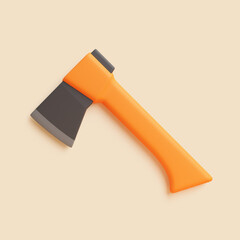 3D axe with orange handle on beige background