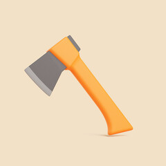 3D axe tool with orange handle on beige background