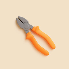 3D Cutting Pliers with Orange Grips on Beige Background, Top View