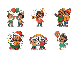 Fototapeta premium Children celebrating holidays and new year with festive attire and activities celebration party hats