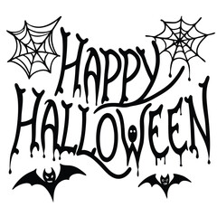 Fototapeta premium Happy Halloween Graphic with Bats and Spiderwebs