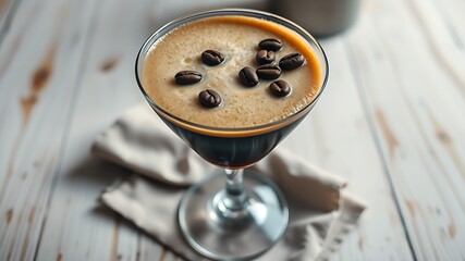 Frothy coffee drink with whole beans beverage espresso