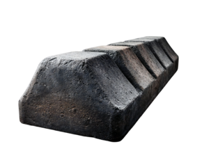 Row of textured and weathered dark stone barriers, arranged linearly, isolated on transparent background