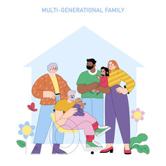 Multi-Generational Family Illustration with Laughter