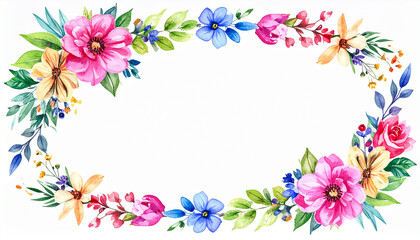 Watercolor design of floral framing. Hand drawn art. Beautiful flowers. Spring or summer season.