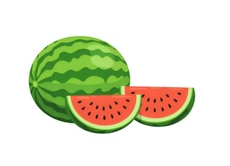 Green Watermelon Slice Illustration with Transparent Background, Flat Design Element
