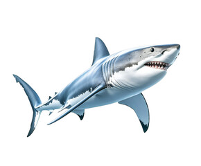 Majestic great white shark swimming powerfully in the ocean depths depicted graphically on transparent background