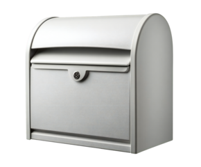 Modern stainless steel mailbox with lock and minimalist design showcased in a studio shot on transparent background