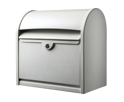 Modern stainless steel mailbox with lock and minimalist design showcased in a studio shot on transparent background